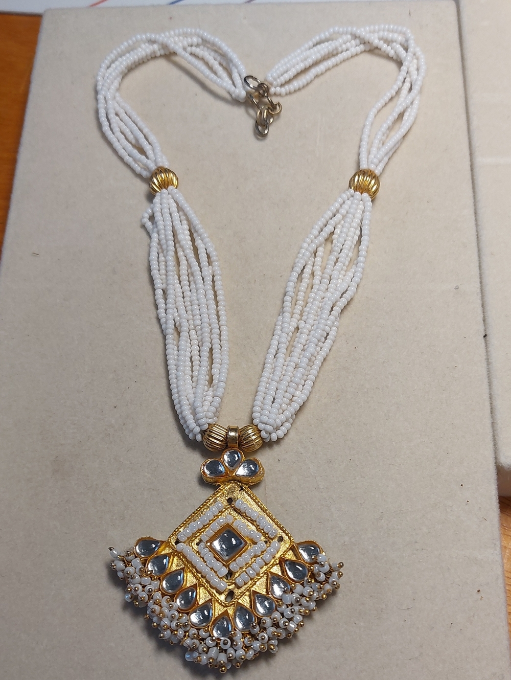 Vintage Indian Kundan & Multi-Strand Seed Bead Rani Haar Necklace